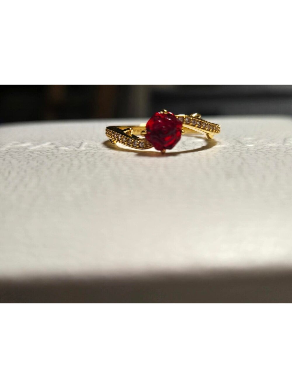 Gold Ring with Red Rose Gemstone and Accent Stones Pandora beauty and the beast
